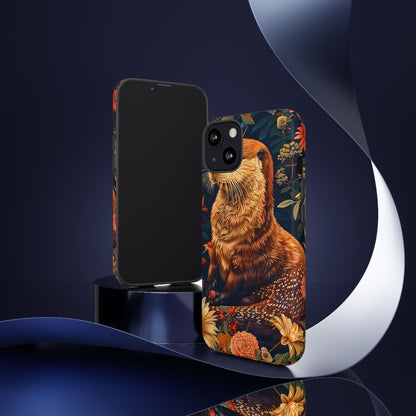 Otter Phone Case, Floral Otter Design, Tough Phone Cover, Nature Lover Gift, Cute Animal Accessories
