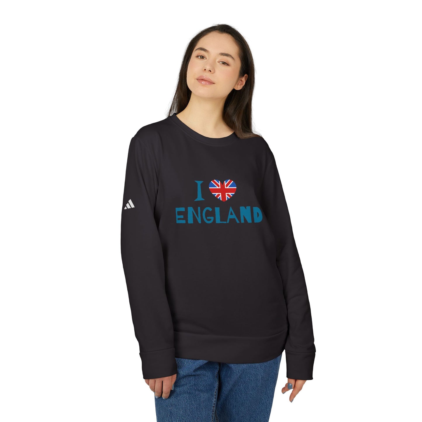 Fleece Crewneck Sweatshirt - I Love England - Union Jack Heart Design