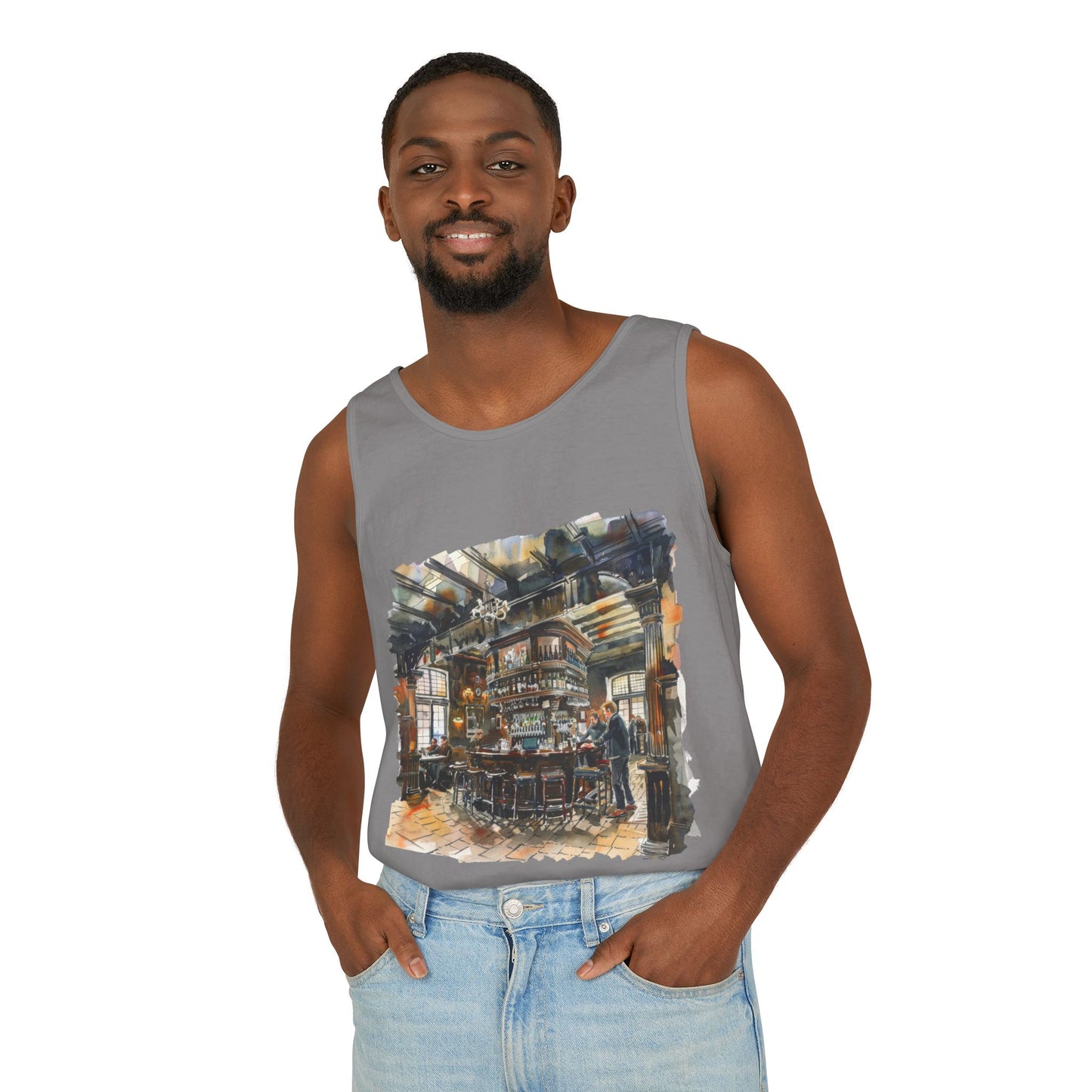 Unisex Garment-Dyed Tank Top - Cozy British Pub - London