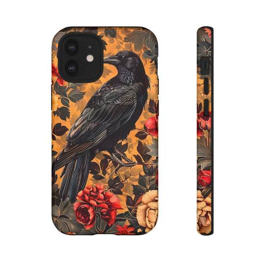 Raven Floral Phone Case - Tough Cases, Blackbird Decor, Gift for Nature Lovers, Bird Themed Accessories, Unique Phone Cover