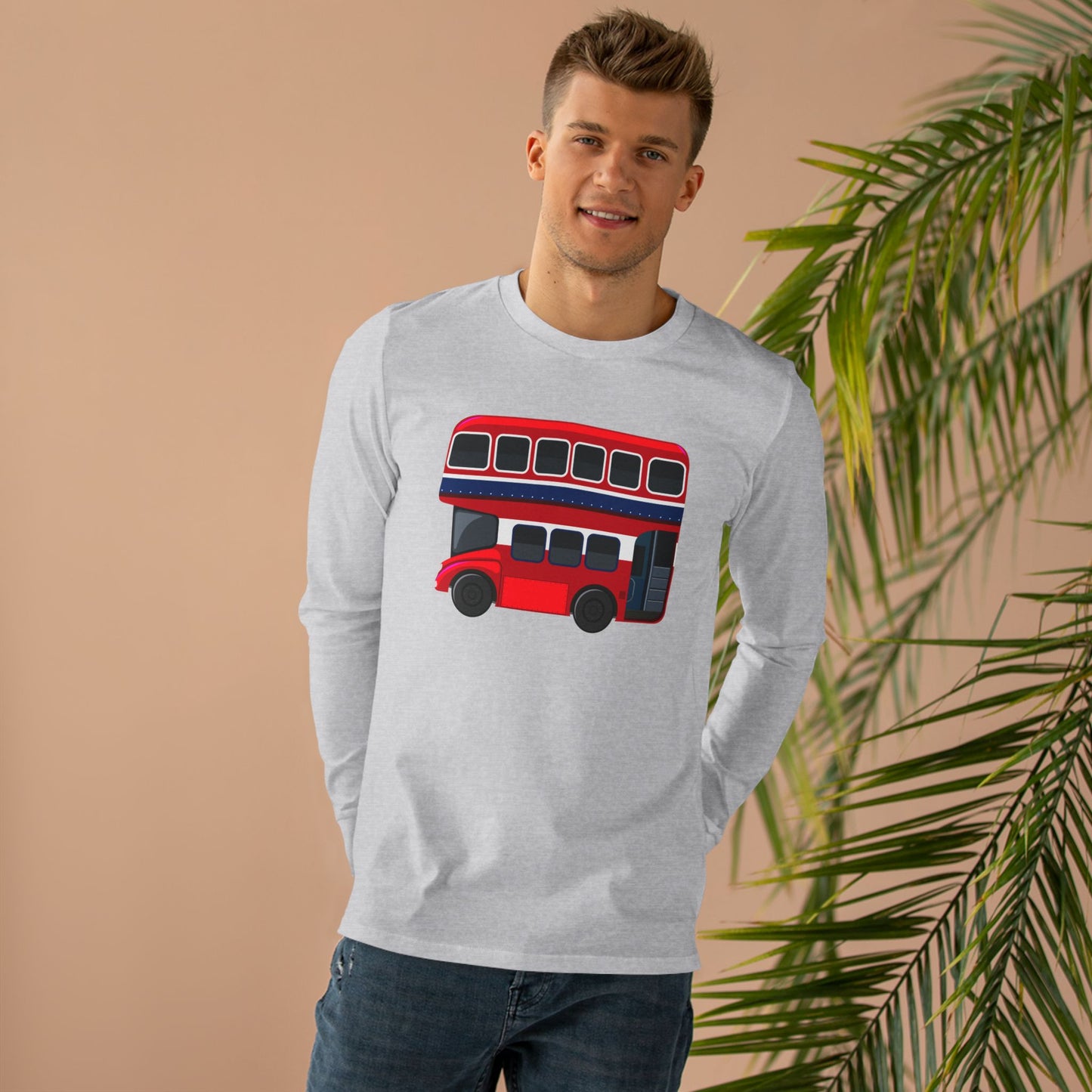 Men’s Base Longsleeve Tee - London Transport English Bus - Iconic Red Double-Decker