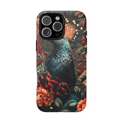 Floral Peacock Phone Case, Tough Cases, Artistic Phone Cover, Unique Gift, Nature Lover Accessory, Protective Case