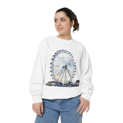 Unisex Garment-Dyed Sweatshirt - London Eye - Iconic Ferris Wheel