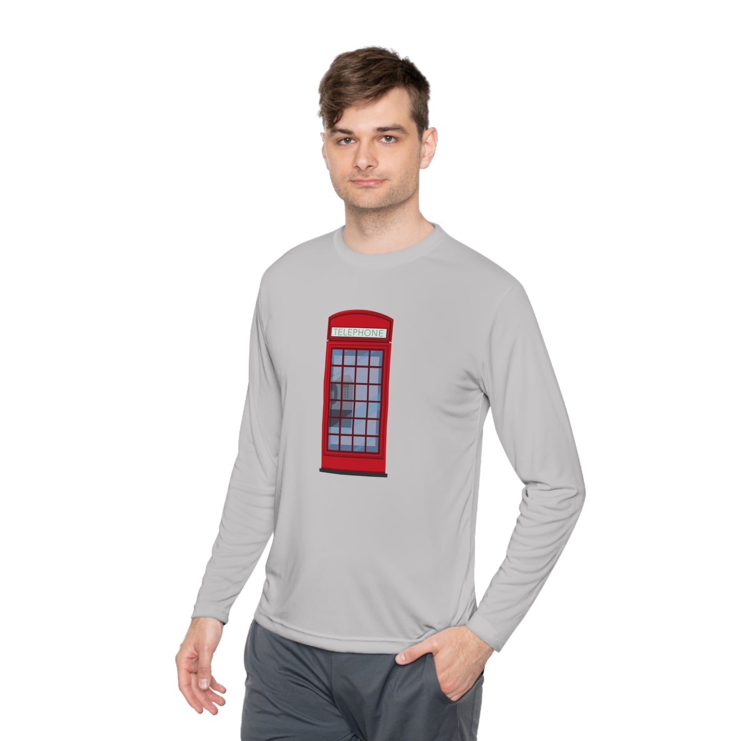Unisex Lightweight Long Sleeve Tee- Iconic British Public Telephone - Classic Red Phone Box