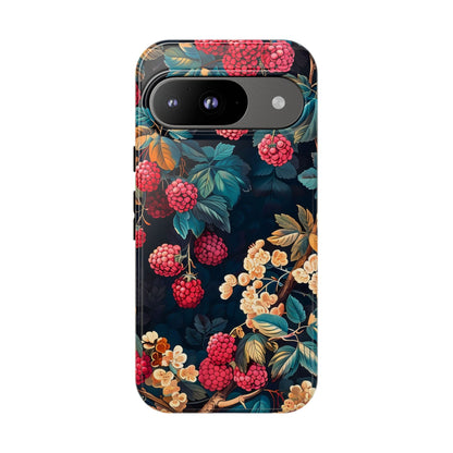 Floral Phone Case with Berry Design, Durable Phone Cover, Floral Print, Gift for Plant Lovers, Nature-Inspired Accessory