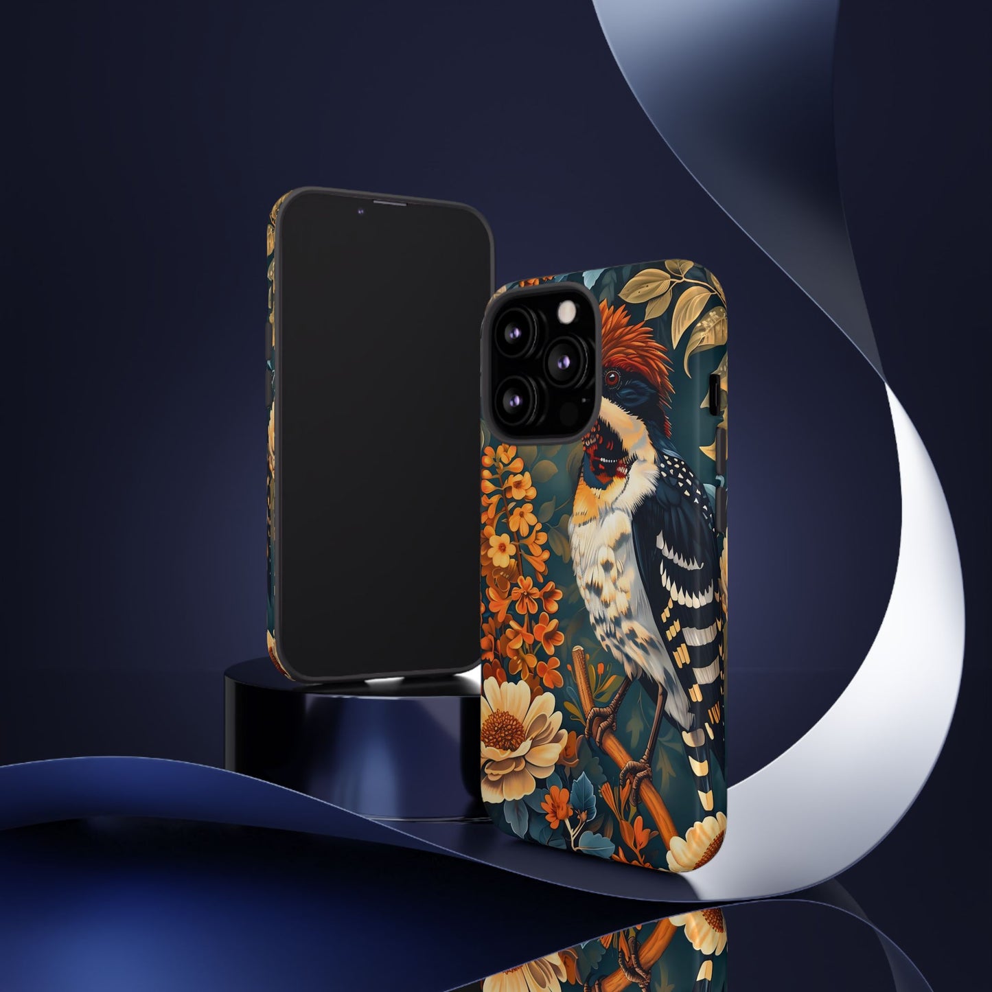 Tough Cases: Floral Bird Phone Case, Vintage Style Cover, Nature Lover Gift, Botanical Design, Spring Inspire Fashion