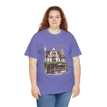 Unisex Heavy Cotton Tee - Cottages & Cobblestones - A British Village Dream