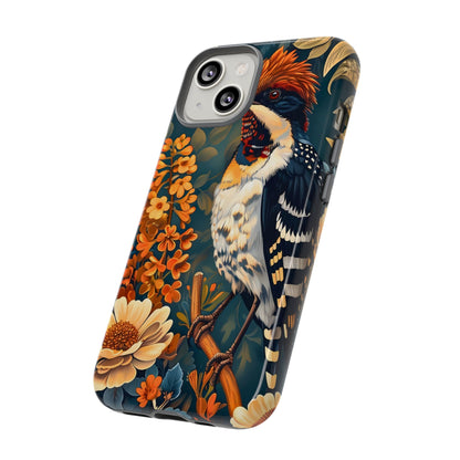 Tough Cases: Floral Bird Phone Case, Vintage Style Cover, Nature Lover Gift, Botanical Design, Spring Inspire Fashion