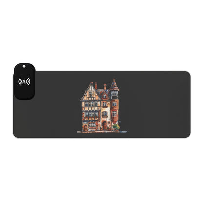 Charming Townhouses – English Architecture - LED Gaming Mouse Pad with Wireless Charging, Ergonomic Desk Accessory for Gamers, RGB Light-Up Mousepad, Perfect Gift for Home Office
