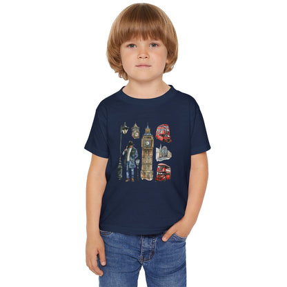 Toddler T-Shirt  - British Landmarks and Symbols Art Design - Cute Graphic Tee for Kids