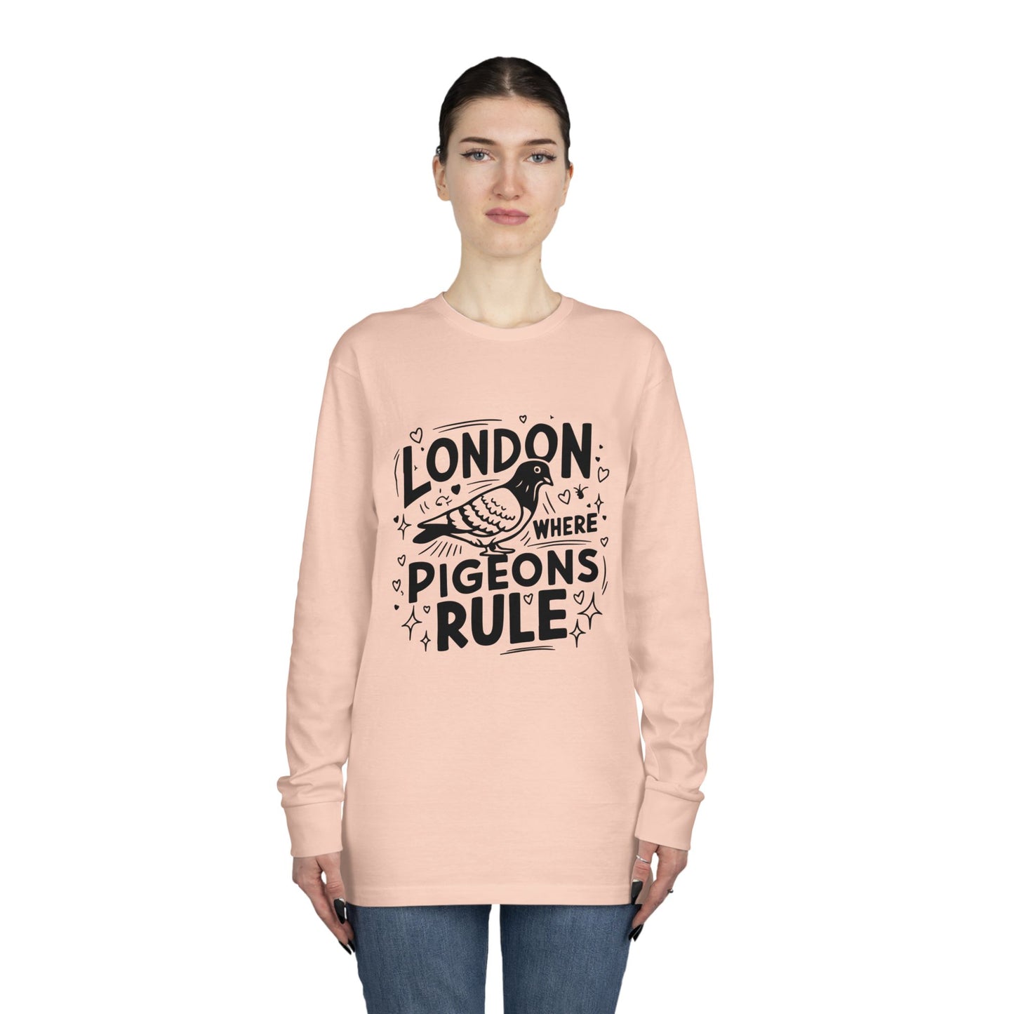 Long Sleeve Crewneck Tee - London where Pigeons rule