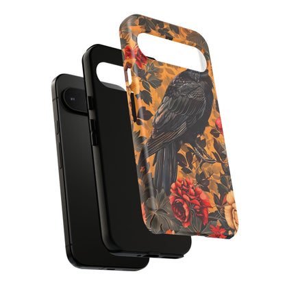 Raven Floral Phone Case - Tough Cases, Blackbird Decor, Gift for Nature Lovers, Bird Themed Accessories, Unique Phone Cover