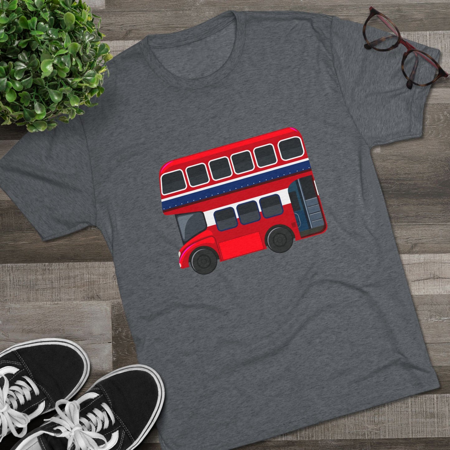 London Transport English Bus - Iconic Red Double-Decker Classy Unisex Tri-Blend Crew Tee