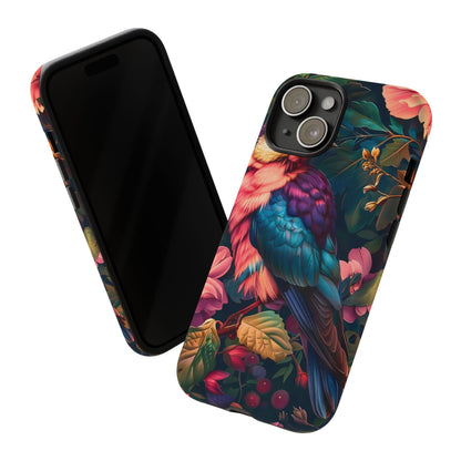 Vibrant Phone Case, Tropical Bird Design, Tough Phone Cover, Floral Tech Accessory, Gift for Nature Lovers