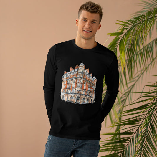 Men’s Base Longsleeve Tee - British Vintage Building - Architectural Charm and Classic Appeal