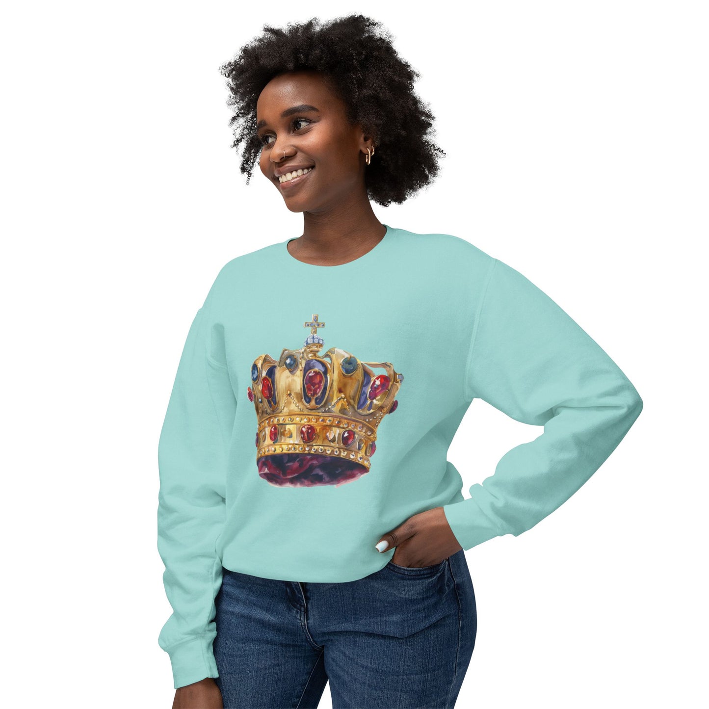 Unisex Lightweight Crewneck Sweatshirt - British Royal Crown Design - Iconic Symbol of Monarchy