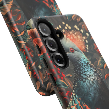 Floral Peacock Phone Case, Tough Cases, Artistic Phone Cover, Unique Gift, Nature Lover Accessory, Protective Case