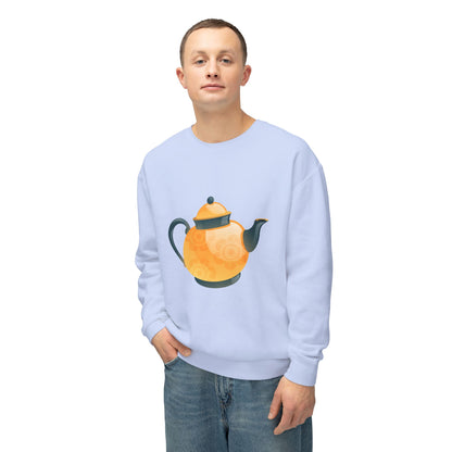 Unisex Lightweight Crewneck Sweatshirt - Classic British Tea Kettle - Timeless Elegance in Tea Time