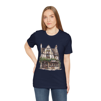 Unisex Jersey Short Sleeve Tee - Cottages & Cobblestones - A British Village Dream