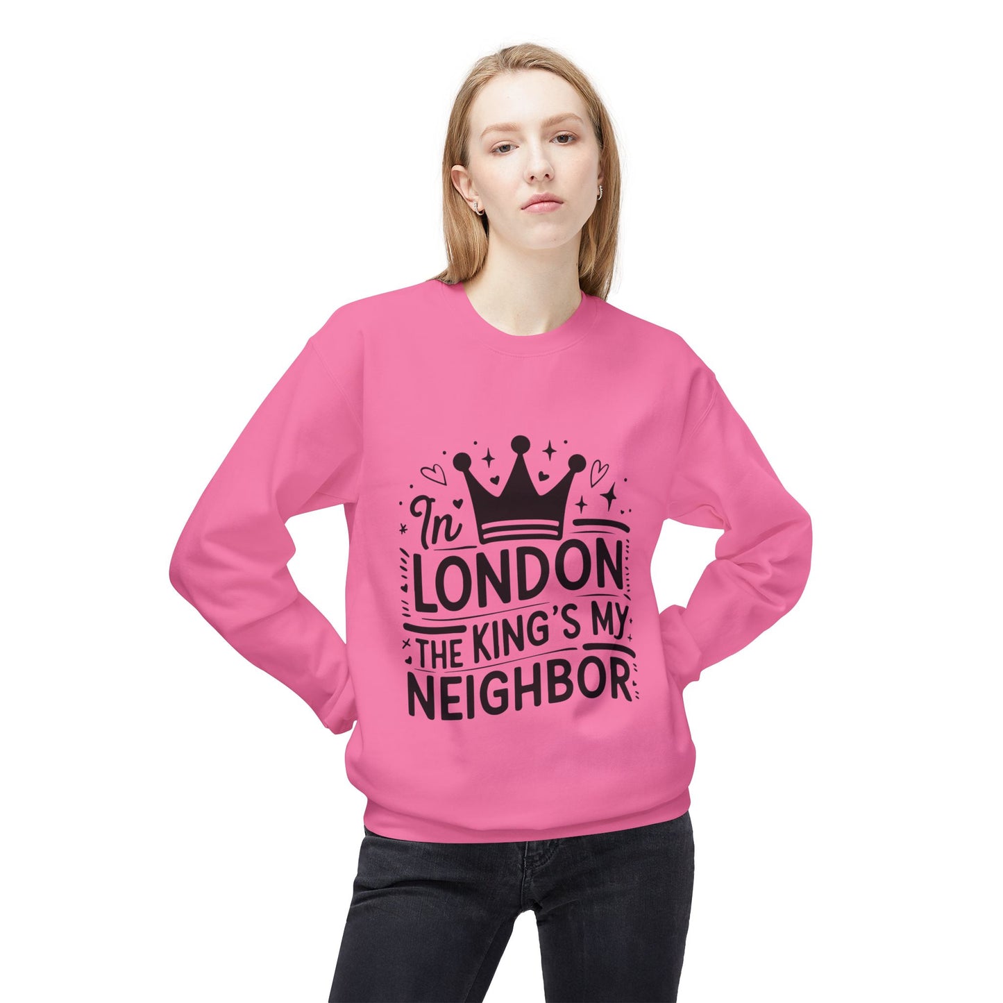 Unisex Midweight Softstyle Fleece Crewneck Sweatshirt - In London King's my Neighbour