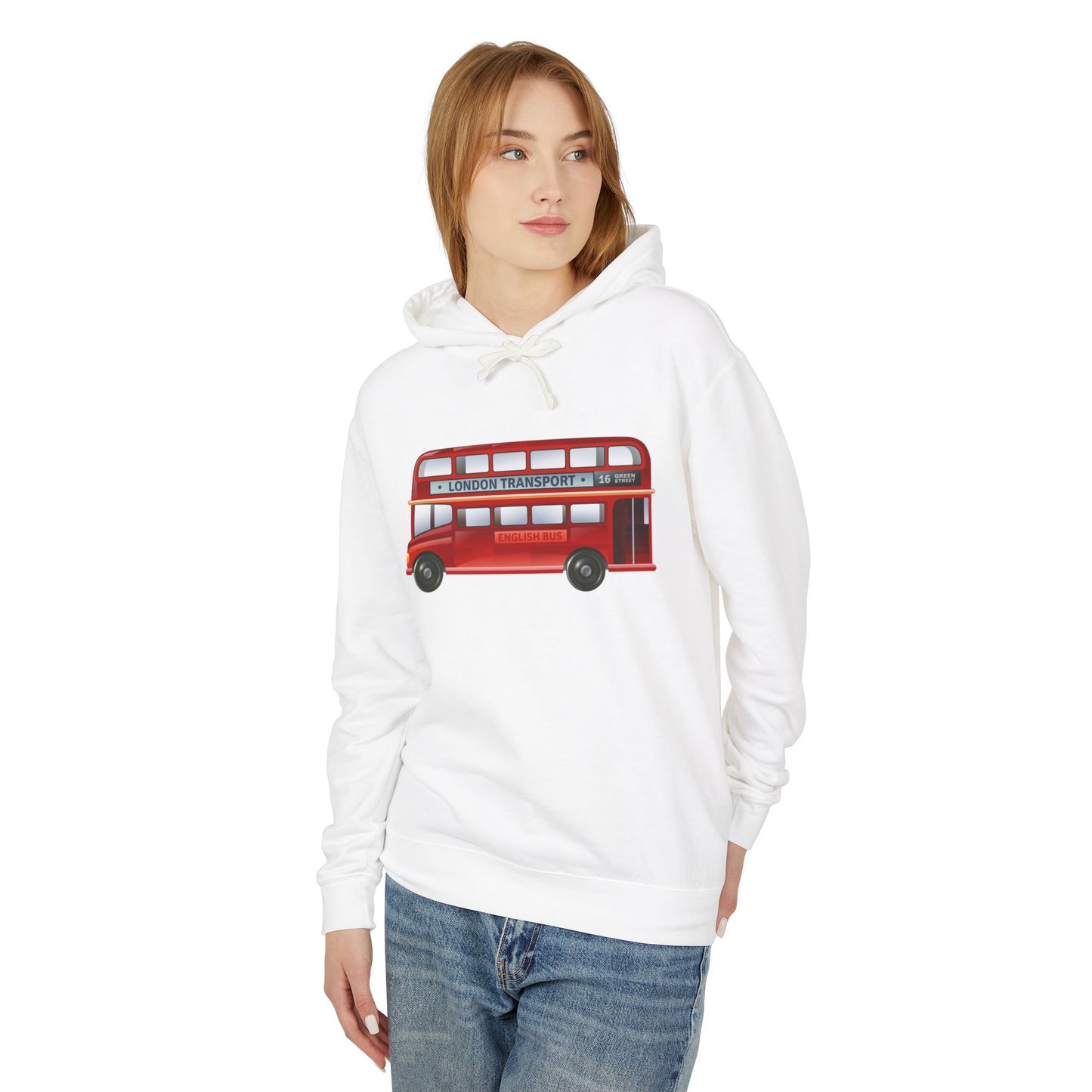 Unisex Lightweight Hooded Sweatshirt - The Iconic Red Bus of Britain