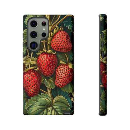 Strawberry Phone Case, Tough Berry Case, Floral Phone Cover, Cute Smartphone Shell, Nature-Inspired Gift