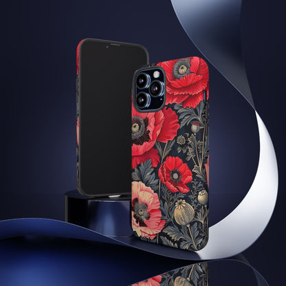 Floral Phone Case with Artistic Poppies, Tough Cases, Flower Design, Nature Lover Gift, Customizable Mobile Cover, Stylish Phone Accessories