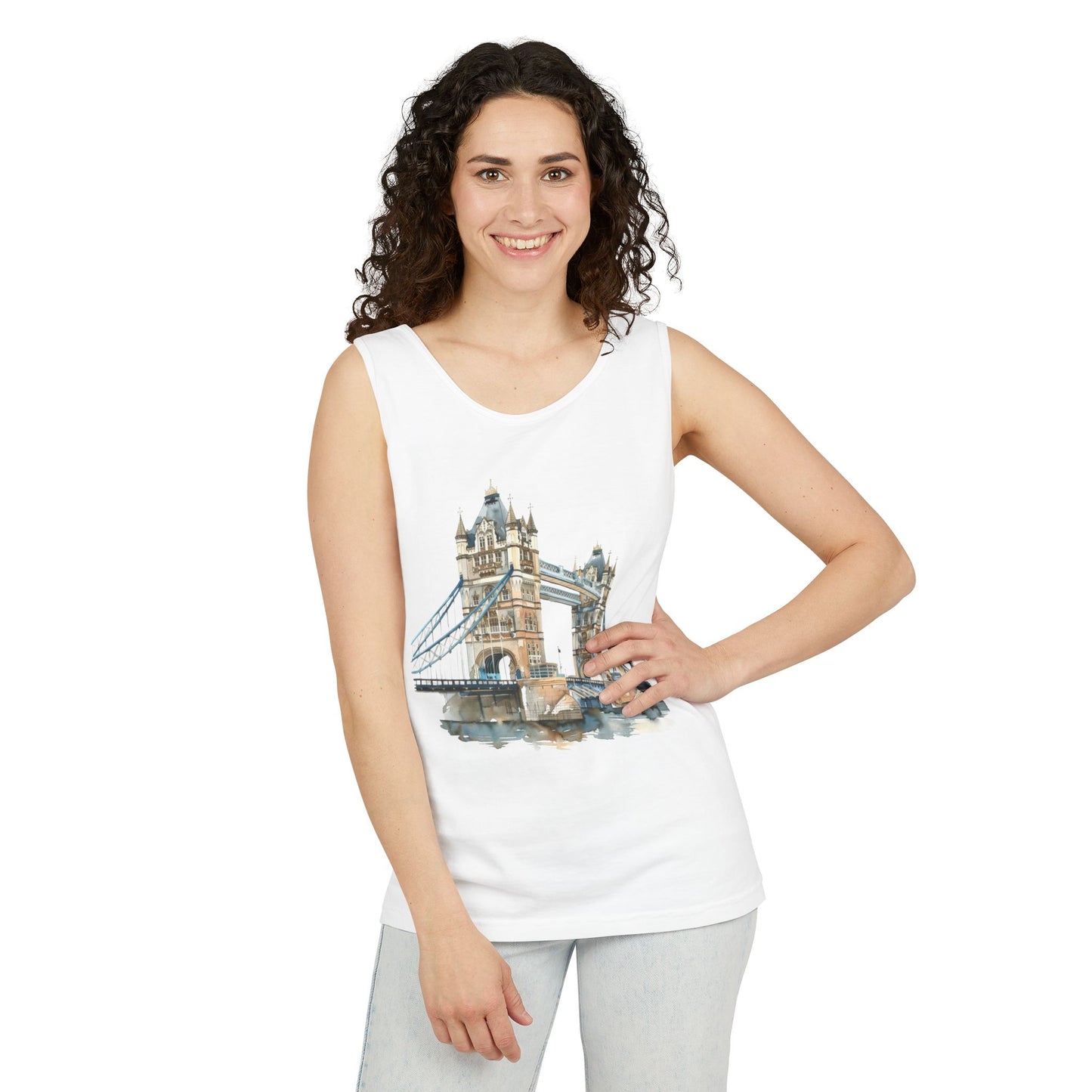 Unisex Garment-Dyed Tank Top - London Bridge - Iconic Landmark and Historical Beauty