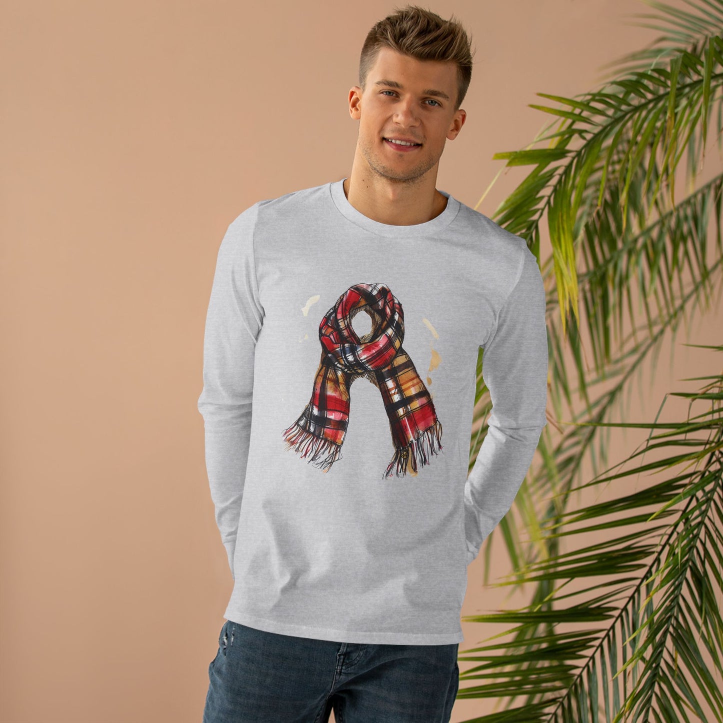 Men’s Base Longsleeve Tee - Classic British Plaid Scarf Design