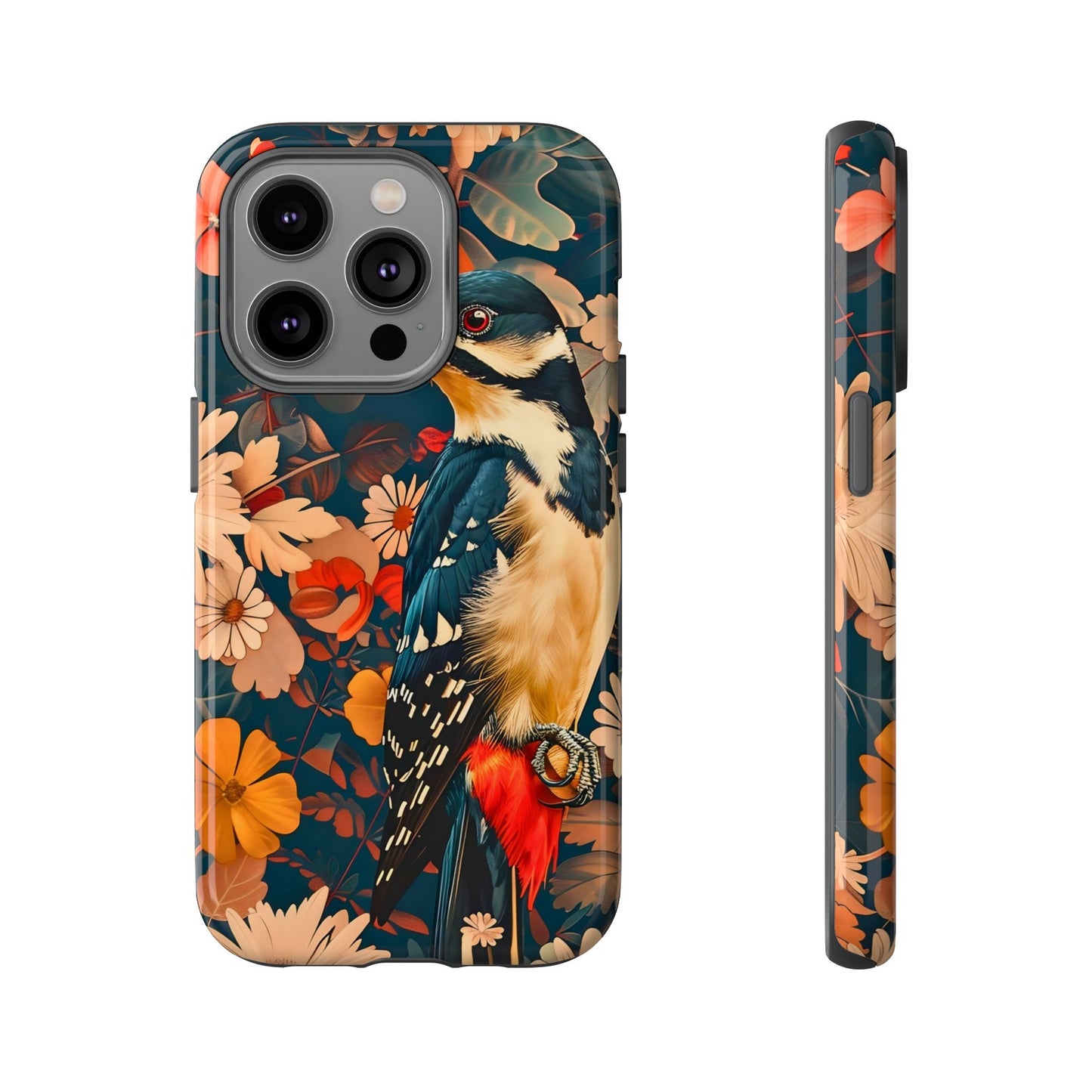 Artistic Bird Phone Case, Unique Tough Cases for Nature Lovers, Floral Design, Cute Gift, Customized Phone Accessories