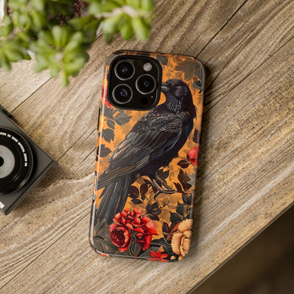Raven Floral Phone Case - Tough Cases, Blackbird Decor, Gift for Nature Lovers, Bird Themed Accessories, Unique Phone Cover