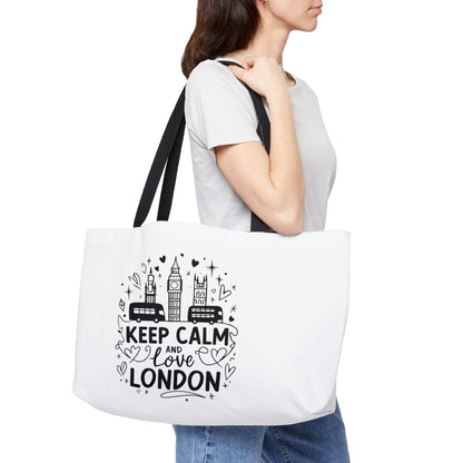 Keep Calm and Love London Weekender Tote Bag | Travel Bag, Canvas Tote, Shopping Bag, Gift for London Lovers, Vacation Accessory