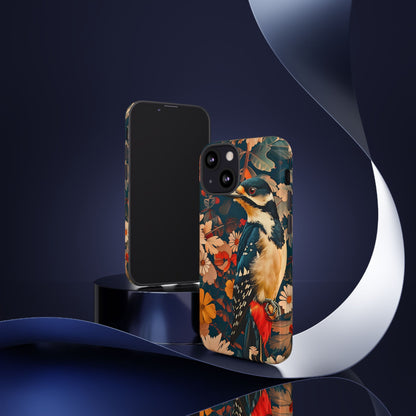 Artistic Bird Phone Case, Unique Tough Cases for Nature Lovers, Floral Design, Cute Gift, Customized Phone Accessories