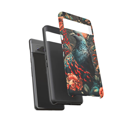 Floral Peacock Phone Case, Tough Cases, Artistic Phone Cover, Unique Gift, Nature Lover Accessory, Protective Case