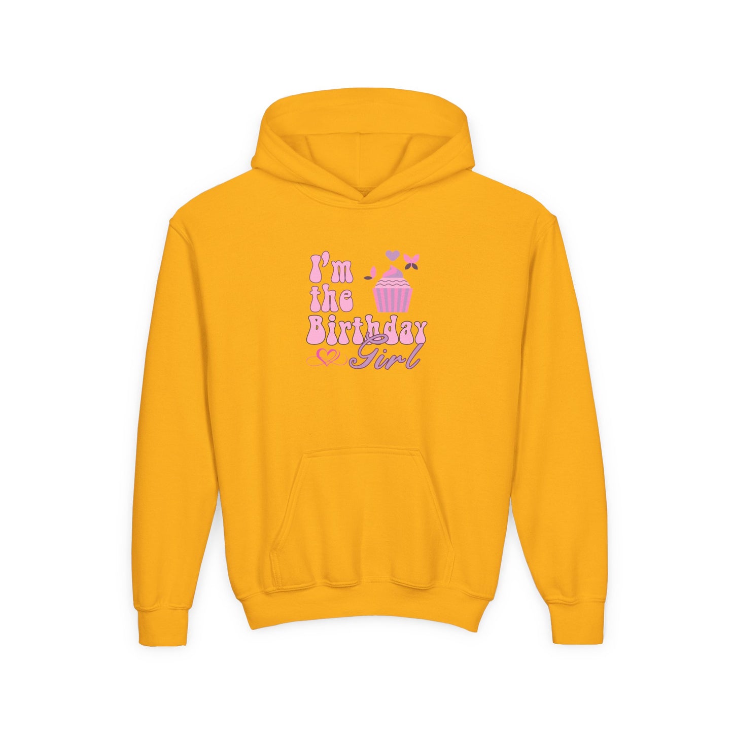 Birthday Girl Hoodie - Youth Heavy Blend Sweatshirt with Cupcake Design