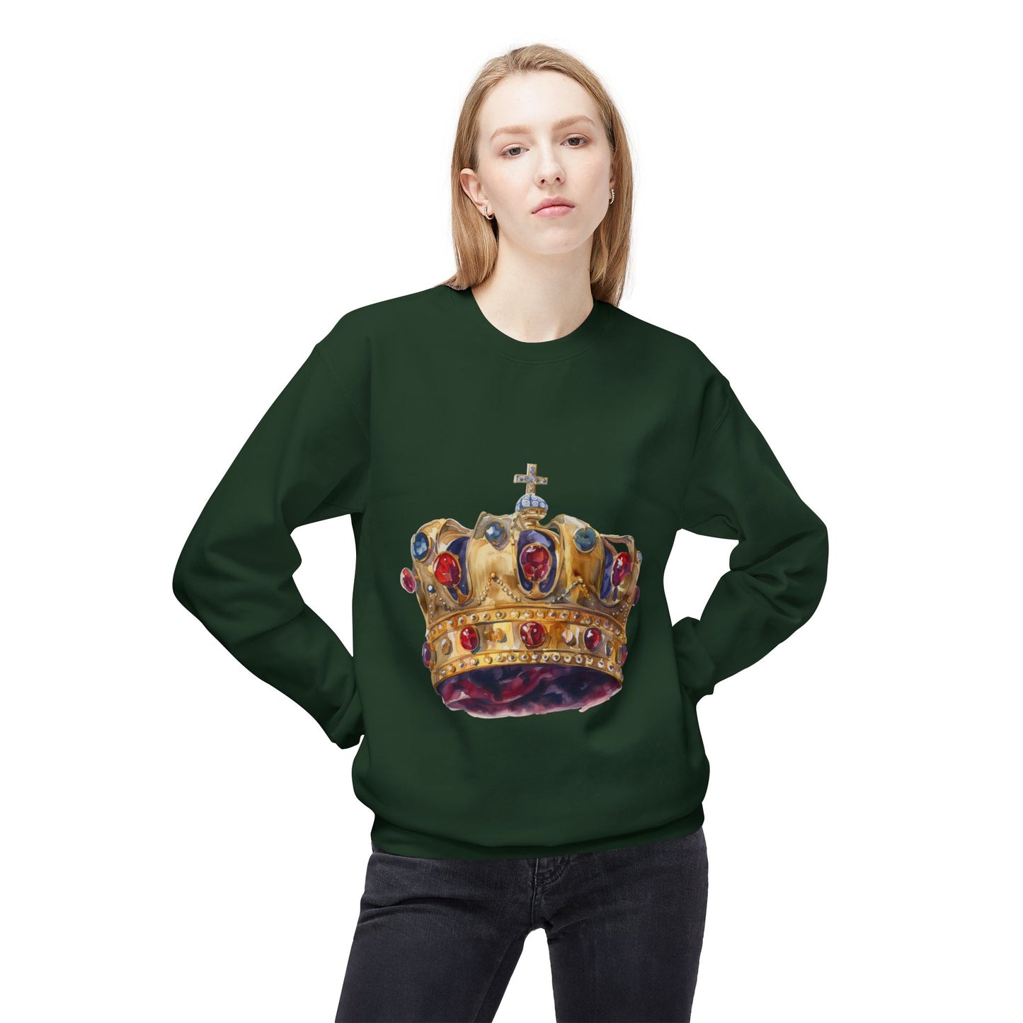 Unisex Midweight Softstyle Fleece Crewneck Sweatshirt - Regal Royal Umbrella - Elegant and Majestic Design