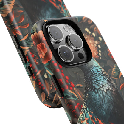 Floral Peacock Phone Case, Tough Cases, Artistic Phone Cover, Unique Gift, Nature Lover Accessory, Protective Case