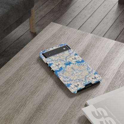 Elegant Floral Phone Case, Tough iPhone Cover, Stylish Mobile Protector, Blue Patterned Case, Unique Gift for Her