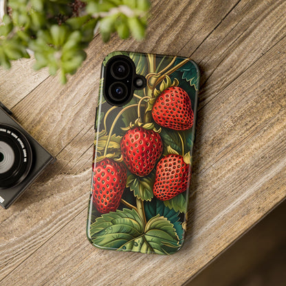 Strawberry Phone Case, Tough Berry Case, Floral Phone Cover, Cute Smartphone Shell, Nature-Inspired Gift