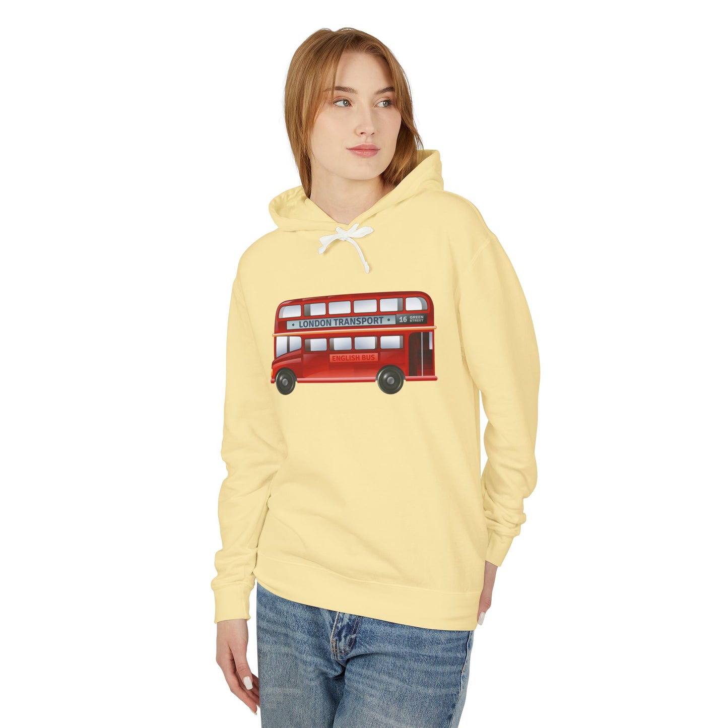 Unisex Lightweight Hooded Sweatshirt - The Iconic Red Bus of Britain