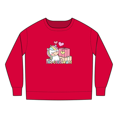 Toddler Sweatshirt with Hearts and Gifts - Birthday Girl Clipart with Wild Animal Print