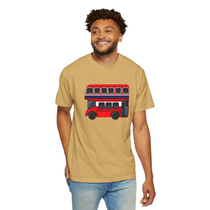 London Transport - Iconic Red Double-Decker Breathable Unisex Garment-Dyed T-shirt