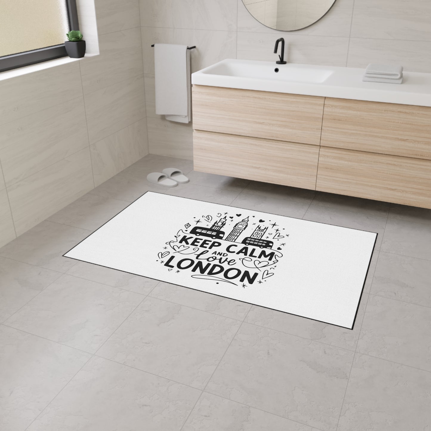 London-Themed Heavy Duty Floor Mat, Keep Calm and Love London Welcome Mat, Home Decor, Floor Fashion, Indoor/Outdoor Rug