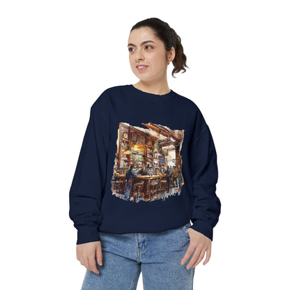 Unisex Garment-Dyed Sweatshirt - Where Friends Gather - The Cozy British Pub