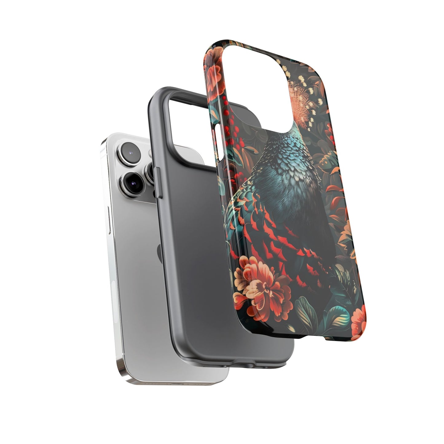 Floral Peacock Phone Case, Tough Cases, Artistic Phone Cover, Unique Gift, Nature Lover Accessory, Protective Case