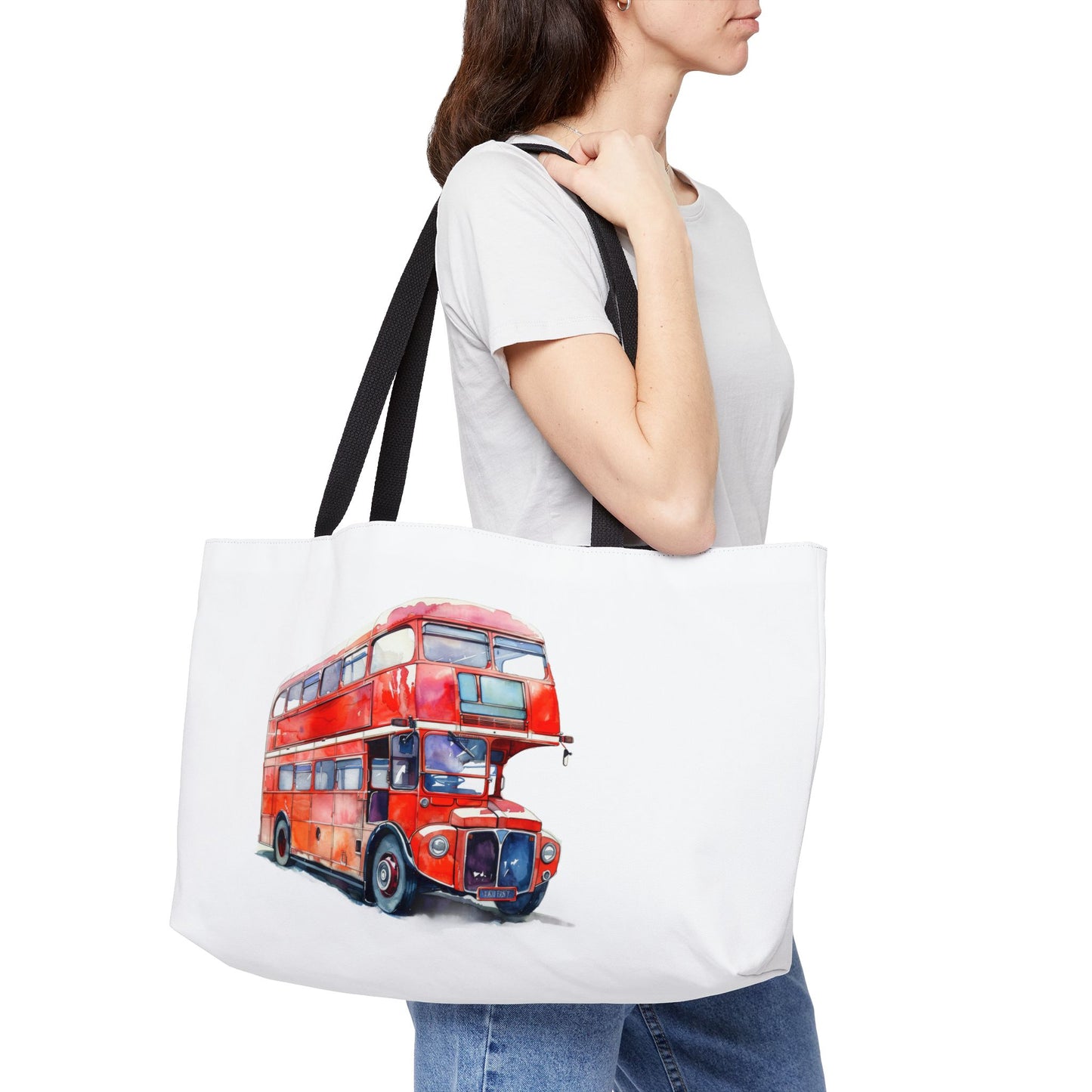 Red Double-Decker Bus Weekender Tote Bag, Travel Bag, Beach Bag, Gift for Travelers, Urban Chic Style, Adventure Companion