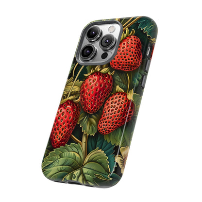 Strawberry Phone Case, Tough Berry Case, Floral Phone Cover, Cute Smartphone Shell, Nature-Inspired Gift