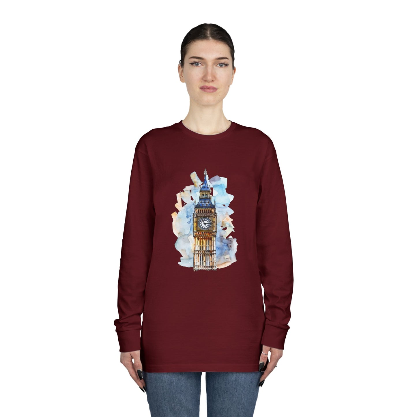 Long Sleeve Crewneck Tee - Keeping Time - The Clock Tower of Westminster