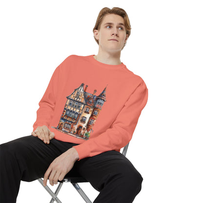 Unisex Garment-Dyed Sweatshirt - British Historic House - Classic Architectural Elegance