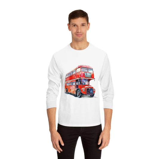 Unisex Classic Long Sleeve T-Shirt - London Transport English Bus - Iconic Red Double-Decker